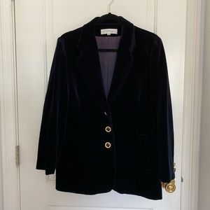 Vintage oversized navy blue velvet blazer jacket